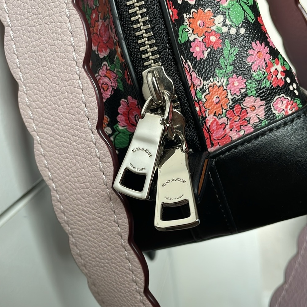 Coach Sierra Posey Cluster Floral Satchel, Wallet & Pink Wide Scallop Edge Strap - Picture 9 of 17